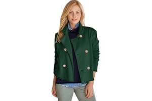 Malajisi Women's Cropped Pea Coat Notched Lapel Double Breasted Trench Overcoat Blazer Jacket with Pockets