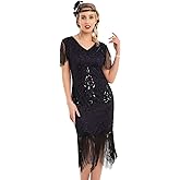 PrettyGuide Women's 1920s Dress Sequin Art Deco Flapper Dress with Sleeve