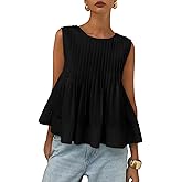 WOWULOVELY Womens Summer Pleated Peplum Sleeveless Blouse Tank Tops Crew Neck Babydoll Blouse Y2K Round Shirt 2025