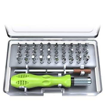 Farraige 32 In 1 Mini Screwdriver Bits Set with Magnetic Flexible Extension Rod for Home Appliance; Laptop; Mobile; Computer Repairing Preparations (Green)