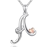 CELESTIA 925 Sterling Silver Initial Necklaces 26 Letter with Rose Gold Heart - 18 Inch Chain