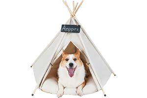 ANPPEX 28-Inch Dog Teepee Tent Indoor,L Size Pet Tent Bed for Medium and Small Dogs,Indoor Dog House with Thick Cushion,White