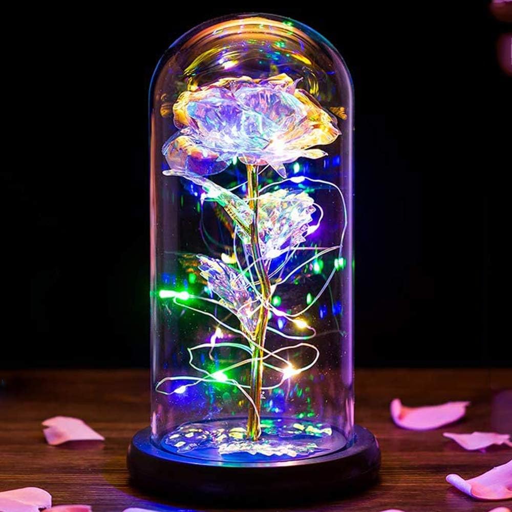 Mothers Day Flowers Gifts for Mum Galaxy Colorful Rose Birthday Gifts for Women Crystal Flowers Eternal Rose Gifts for Women Mum Grandma Nana Nanny Stepmum Anniversary Light Up Flower in Glass Dome