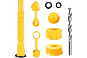 PFTJUJUDAN 9pcs Can Spout Replacement Kit,Can Nozzle,1 Kit-Yellow,1 Bendable Tubes,1 Screw Collar Coarse Thread &1 Fine Thread-Fits Most of Cans,1 Threaded caps,2 Vent Caps,1 Drill Lid and 2 Gaskets(9)