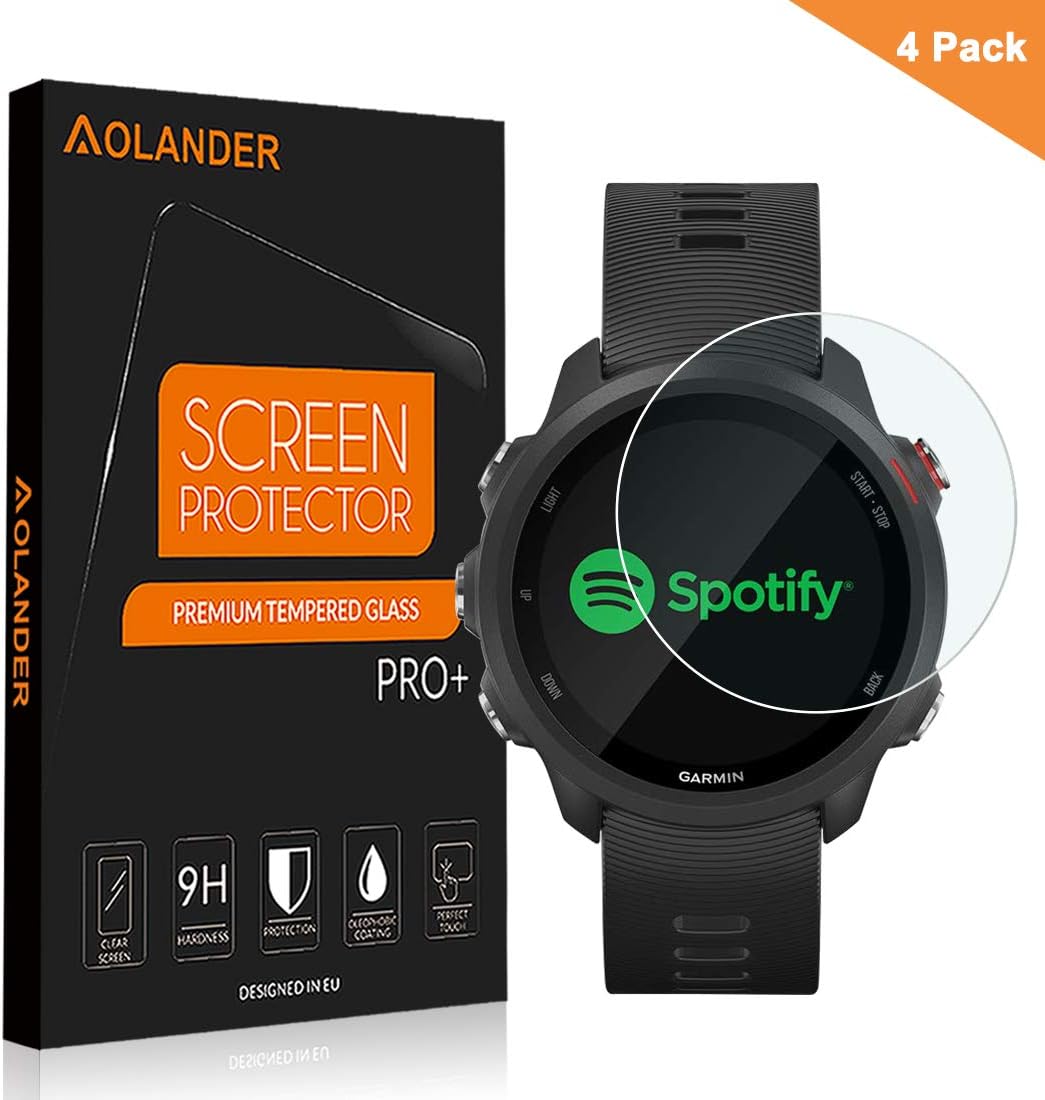 AOLANDER Screen Protector for Garmin Forerunner 245/Garmin Forerunner 245 Music, HD Premium Tempered Glass Film with 9H Hardness [0.3mm, 2.5D][Case Friendly] [Bubble-Free] [Easy Installation]【4 PACK】