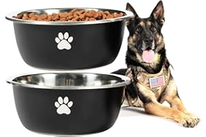 Podinor Large Dog Water Bowl 2 Pack, 21 Cup 170oz Stainless Steel Extra Large Dog Food Bowl for Big Giant Dogs, Black