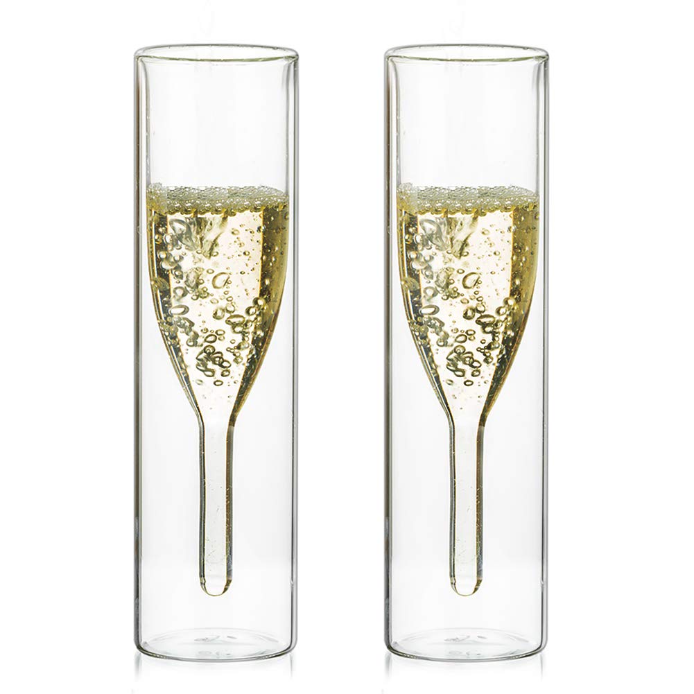 Sziqiqi Bulk Double Walled Crystal Champagne Flute Glasses, Classics Tulip Goblet Stemless Clear Glass Cups, Hand Blown Toasting Glasses for, Weddings, Parties, Bars, Double Walled