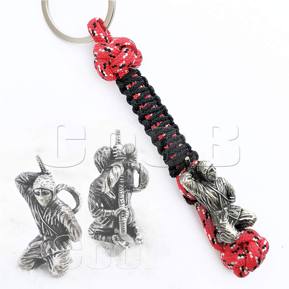 Awesome EDC Survival Paracord Lanyard Keychain Strap Key with Hand Casted Bead Beads Charms SINOBI Collection US Military Grade Type III 550 Lb Cord
