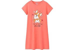 CYCHELRY Teen Girls Nightgowns-Loose Short Sleeve Sleepwear Cute Bear Nightdress Tween Pajamas Size 8-16