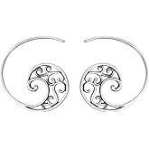 925 Sterling Silver Spiral Filigree Coiled Hoop Earrings, Sold as a Pair