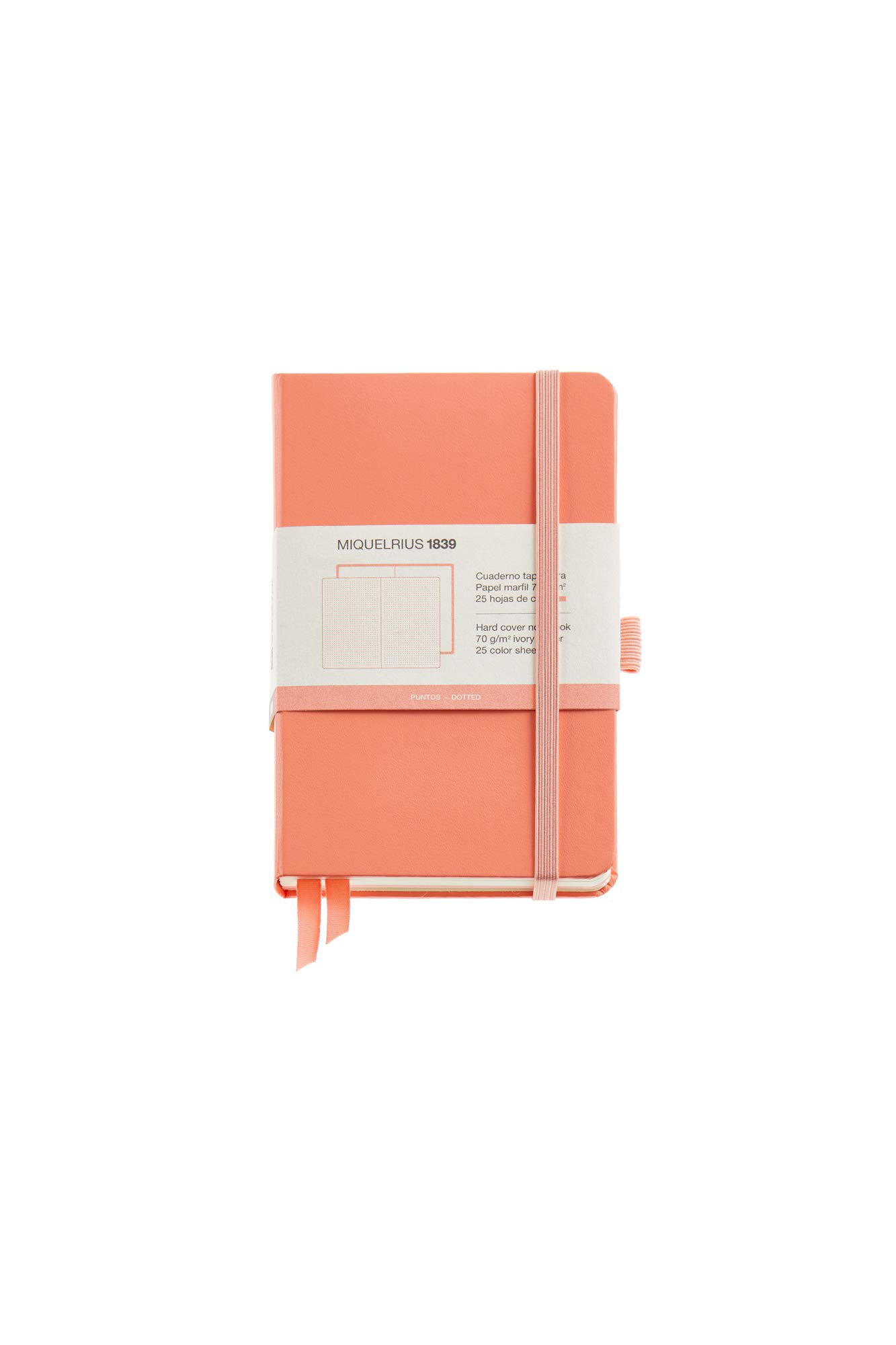 Miquel Rius - Beautiful Notebook, Hard Cover, Hard Cover, Elastic Closure, Size 140 x 90 mm, 192 Smooth Pages of 80 g/m², Peach Colour