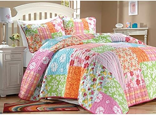 Aloha Girl's Multicolor Printed Cotton Pieced 3-piece Quilt Set (Full/Queen)