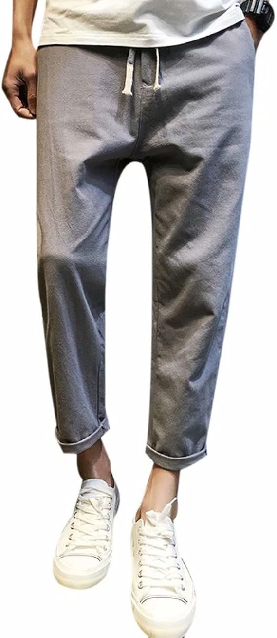 Amazon Japhot メンズ ロングパンツ 9分丈 綿麻 長ズボン 無地 調整紐 ボトムス リネンパンツ 高校生 大学生 美脚ストレッチ 大きサイズ ロングパンツ 通販