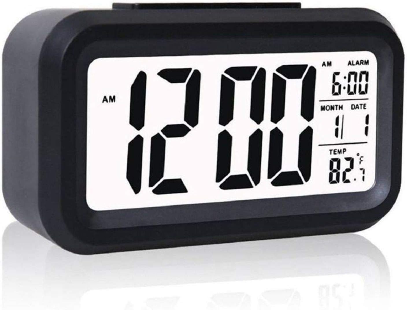 INSIDE COLLECTION Plastic Digital Smart Backlight Battery Operated Alarm Table Clock with Automatic Sensor, Date & Temperature (Black Alarm Clock).