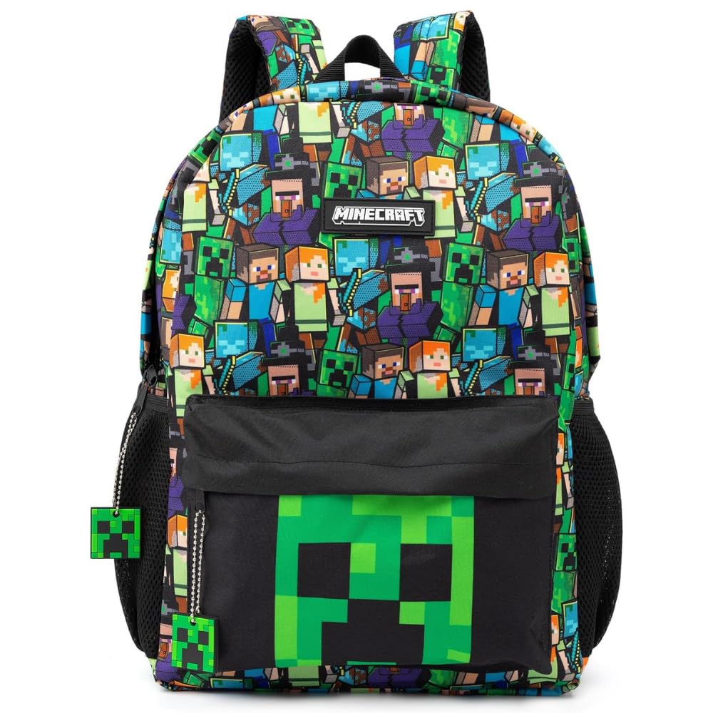 Minecraft Unisex Kids Backpack Set | Rucksack Options Creeper TNT Zombie Skeleton Enderman Sprites Villains | Zip-Up & Hook Closure | Gamer Back to School Essentials Merch — image 1