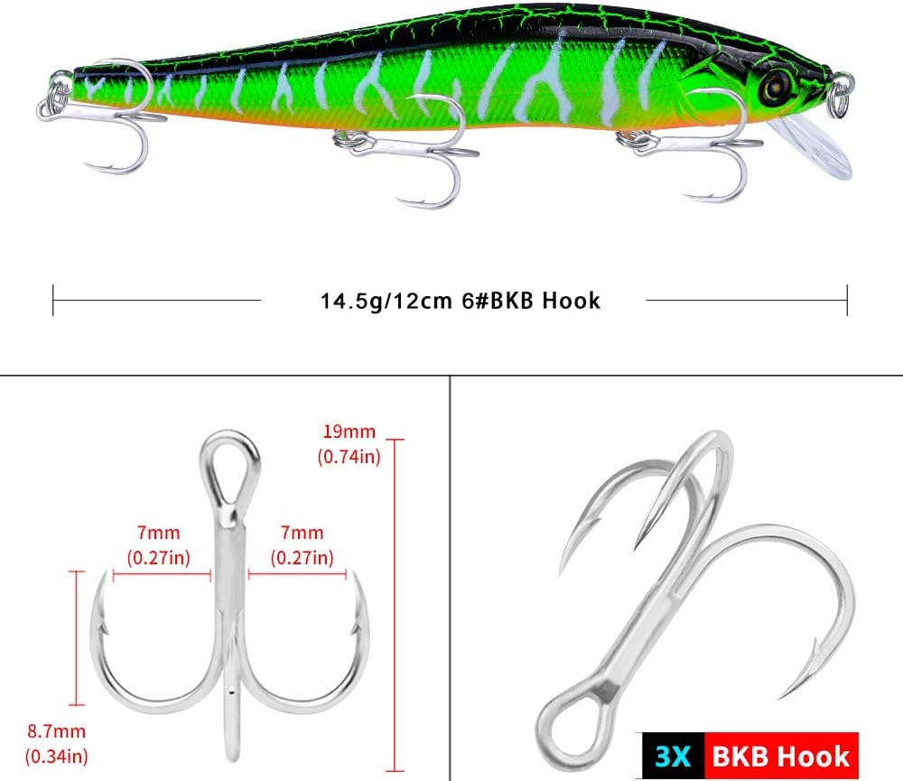 PROBEROS Minnow Bass Fishing Lures - Jerkbait Sinking Lure Set Hard Baits Crankbait for Trout Catfish Musky Bluegill Fishing Plug 6Pcs/kit : Sports & Outdoors