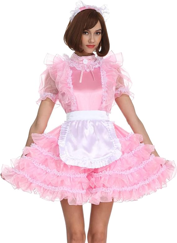 Gocebaby Women Sissy Maid High Necked Pink Satin Frilly Dress Crossdress Amazon Ca Clothing Accessories