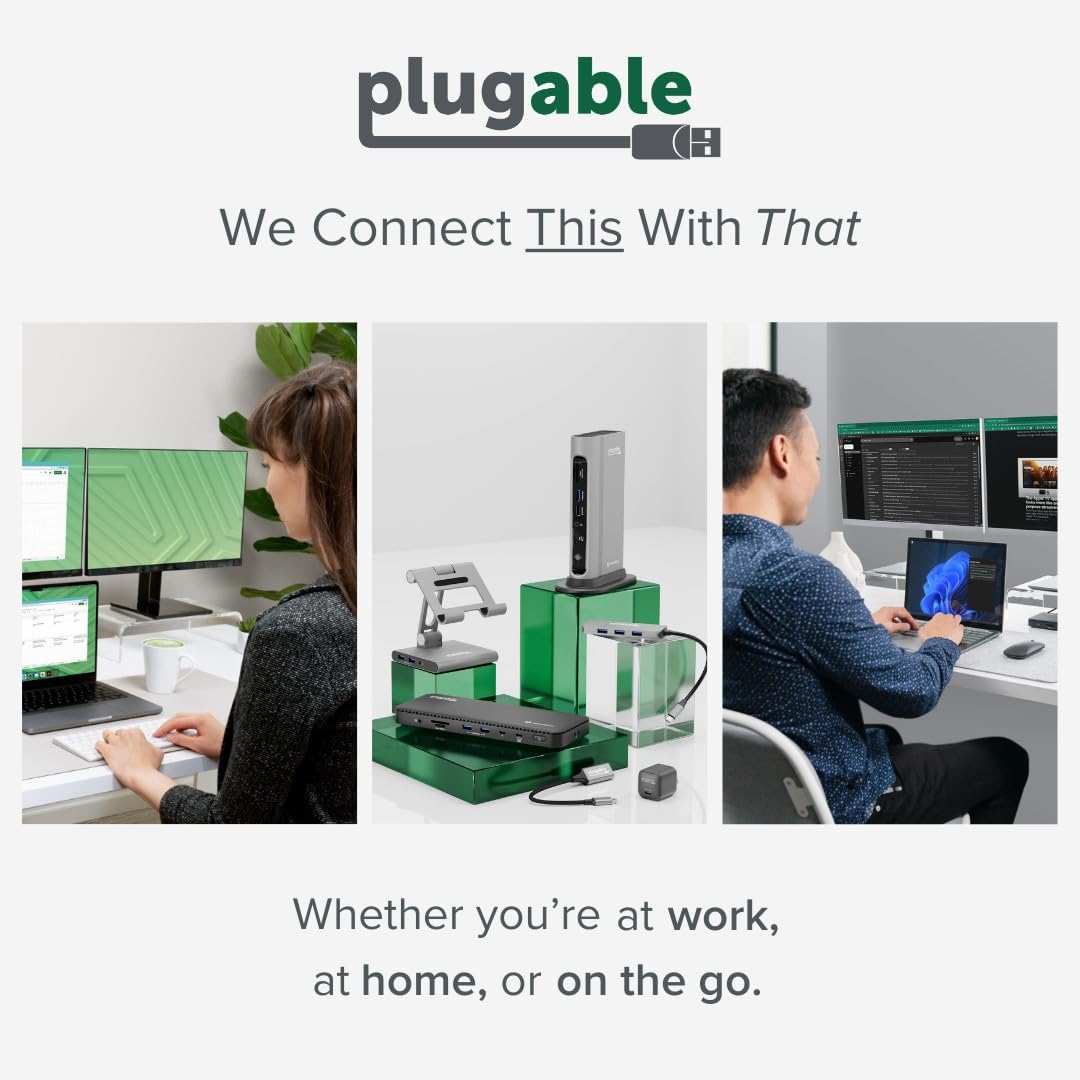 Plugable USB 3.0 and USB-C Universal Laptop Docking Station with 2 HDMI Ports for Windows, Mac (Driver Required), and ChromeOS. Gigabit Ethernet, Audio