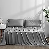 ACCURATEX Cooling Sheets Split King Size Grey - Viscose Made from Bamboo, Luxury Hotel Sheet Set for Adjustable Bed, Super Soft Breathable Bedding Sheets up to 16 inches Deep Pockect