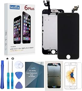 iezfix for iPhone 6 Plus Screen Replacement LCD Screen Full Assembly Kit with Front Camera + Ear Speaker + Proximity Sensor + Repair Tools + Glass Screen Protector (6Plus Black)
