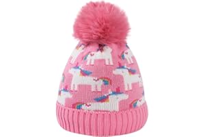 NEWFANCY Kids Girls Winter Beanie Hat with Pom Pon Unicorn Fleece Lined Knitted Cap Toddler Little Girls