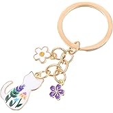 Mabor Cute Cat Keychain, Enamel Flower Cat Keyring Japanese Decor Kawaii Bag Charm Sakura Flowers for Men Women Gift Key Chain Mini Backpack Cat Lovers (1 Pcs)