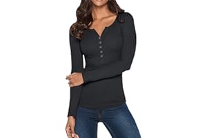 Ollysqiar Womens Tops,Women's Long Sleeve Henley T Shirt Button Down Slim Fit Tops Scoop Neck Tunic Ribbed Knit Shirts Blouse