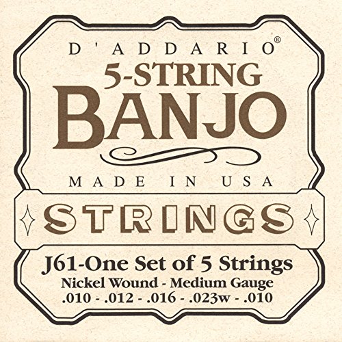 D'Addario J61 5-String Banjo Strings, Nickel, Medium, 10-23