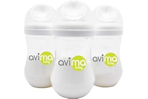 Avima Baby 9 oz Anti Colic Baby Bottles for Breastfed Babies - Medium Flow Nipples, Wide Neck Bottle, BPA Free - 3-6 Months, Stage 2 (Set of 3)