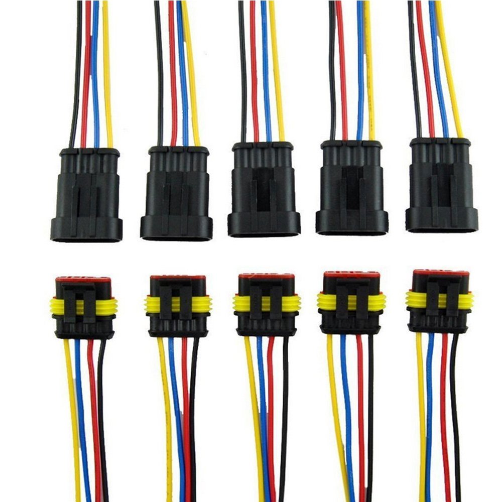 5 Kit 4 Pin Way Car Waterproof Electrical Connector Plug Socket Kit with Wire AWG Marine 5Pcs