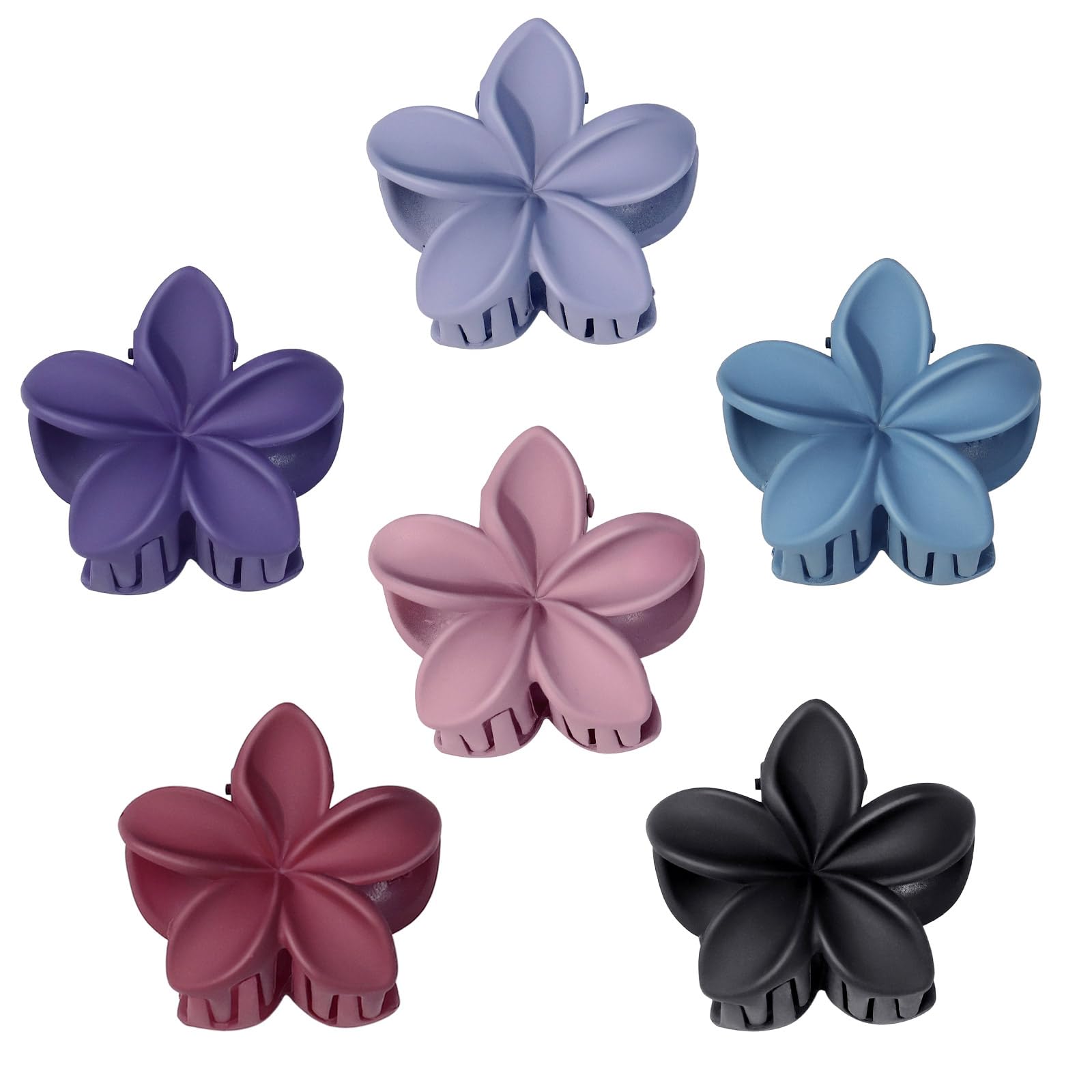 Blooms 6 Pcs Small Flower Hair Clips, Non-Slip Plastic Plumeria Hair Claw Clips Hawaiian Summer Hair Accessories for Women & Girls Perfect for Fine Straight Curly Wavy