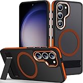 MALEWOLF for Samsung Galaxy S23+ Plus Case [Invisible Stand], Compatible with MagSafe, Drop Protection, Strong Magnetic & Seamless for Galaxy S23 Plus Case, Slim Frosted Matte Case (Black/Orange)