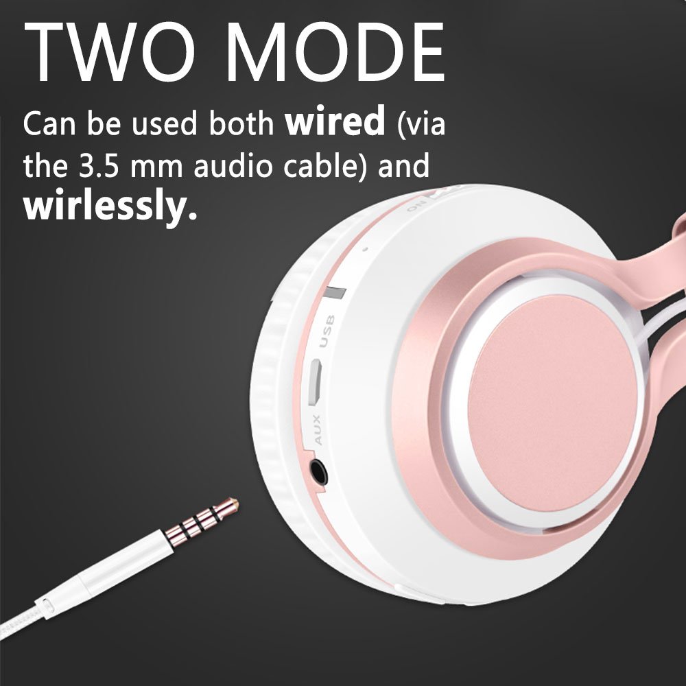Picun Wireless Bluetooth Headphones 4.0 Foldable Headset Stereo Bass Built-in Mic for Women Girls (Rose Gold)