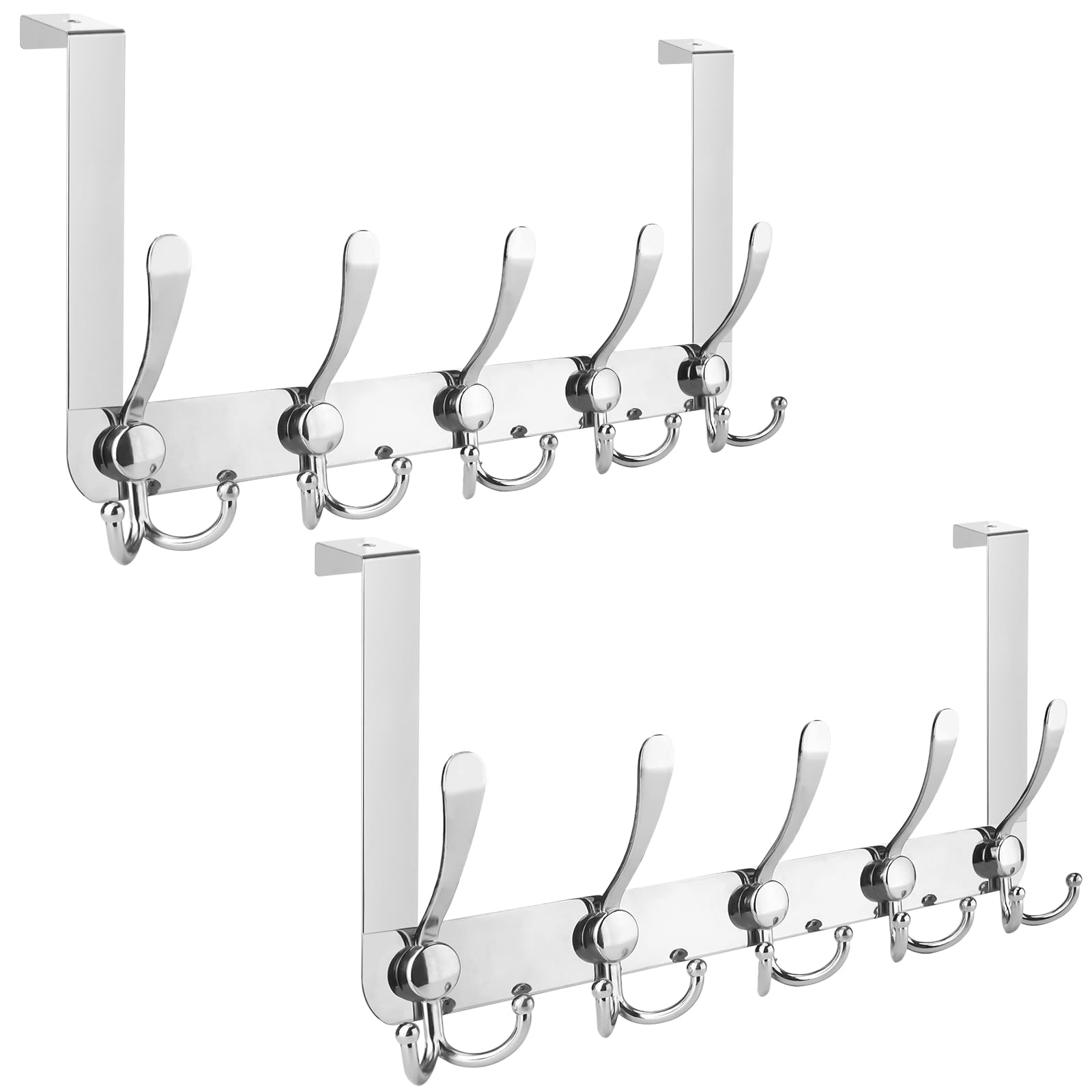Photo 1 of TICONN Over The Door Hooks, 5 Heavy Duty Tri Coat Rack All Metal Coat Hanger for Bathroom Bedroom Dorm (Chrome, 2PK, Fit 1-3/4" Doors)