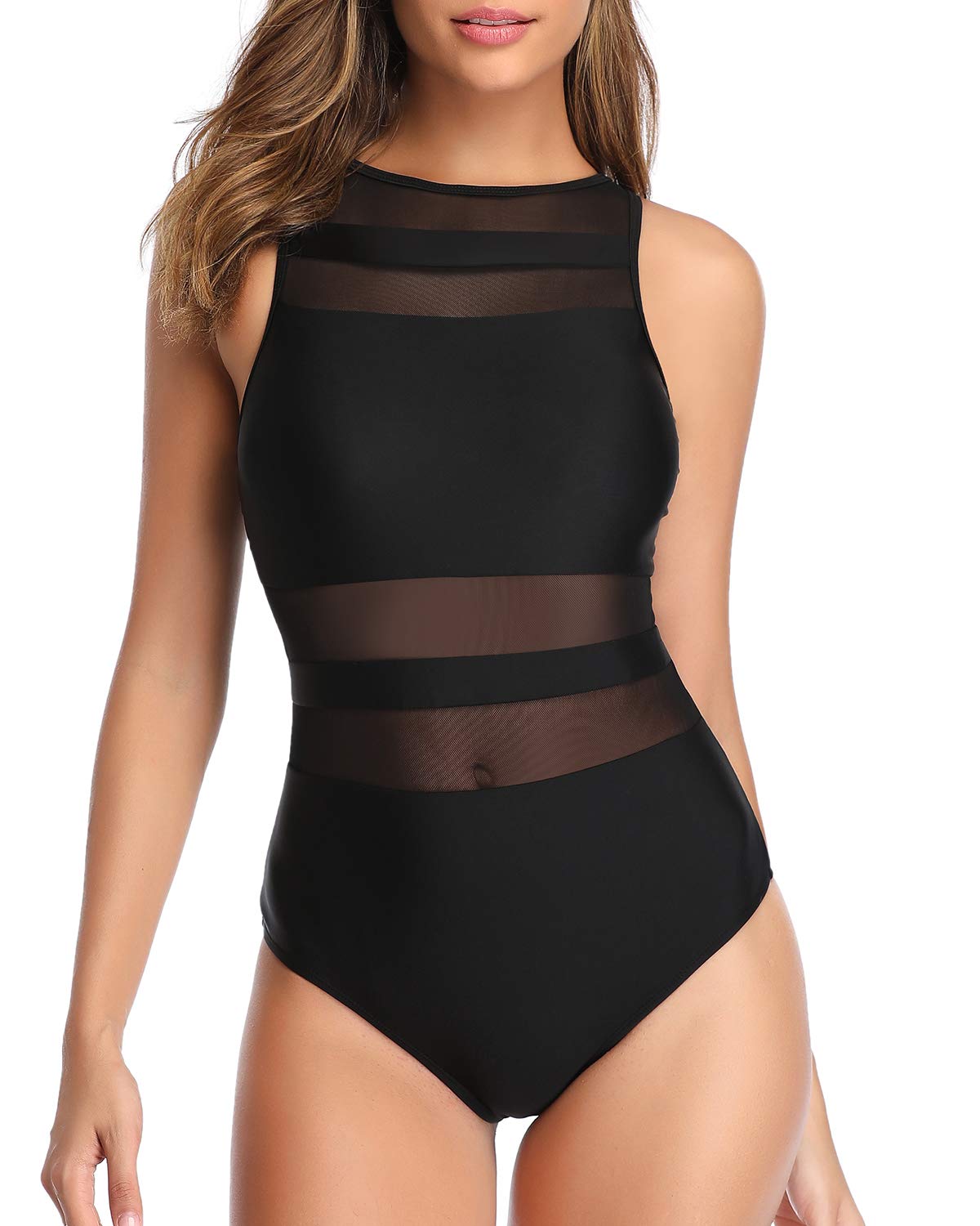 thumbnail image 2 of NISIA Women's One Piece Swimsuit - Square Neck Bathing Suit With Removable Pads Black 2 of 14