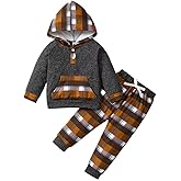 Tepuce Toddler Baby Boy Clothes Fall Winter Outfits Long Sleeve Plaid Button Hoodie Tops Sweatshirt Pants Set 12 Months-5T
