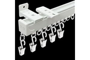 Ceiling Curtain Track kit 15FT Ceiling Curtain Track or Wall White Heavy Duty Curtain Rail Room Divider Track Set with Clips 