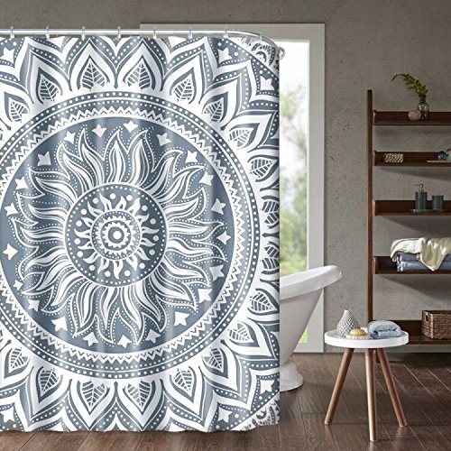 image for Uphome Fabric Shower Curtain Waterproof Medallion Pattern Custom Manda