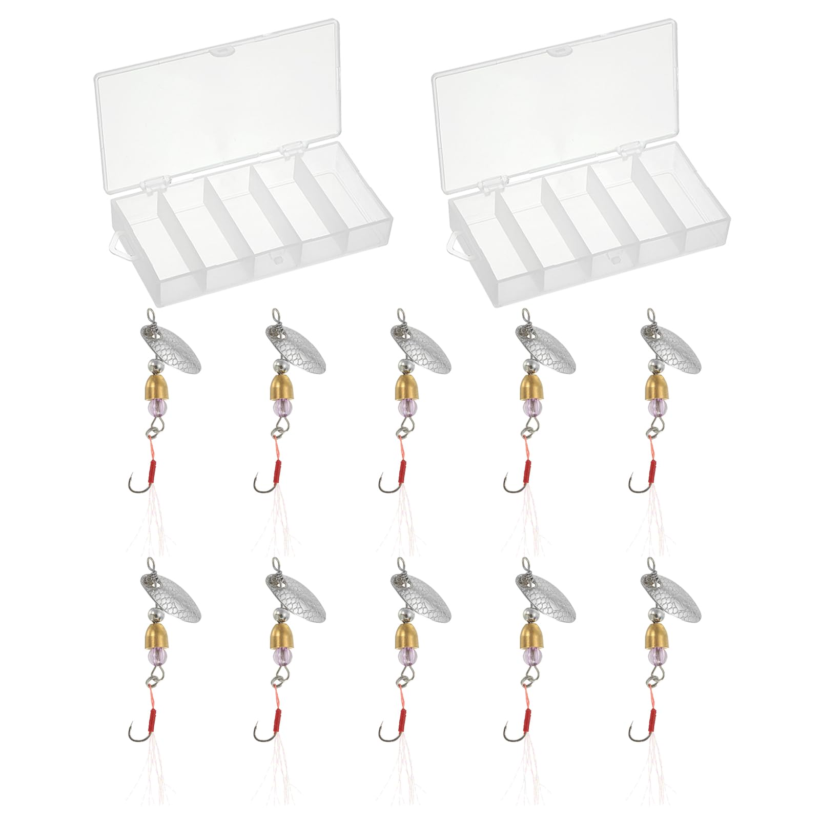 PATIKIL Fishing Lures Spinnerbait, 10 Pack Trout Lures Rooster Tail Fishing Lures Single Hook Trout Spinners 1/8 oz with 2 Tackle Boxes for Freshwater Saltwater Fishing, Silver Tone