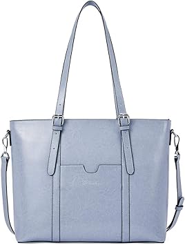 light blue leather tote bag