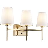 Kira Home Torche 23" Modern 3-Light Bathroom/Vanity Light + White Conic Fabric Shades, Cool Brass Finish