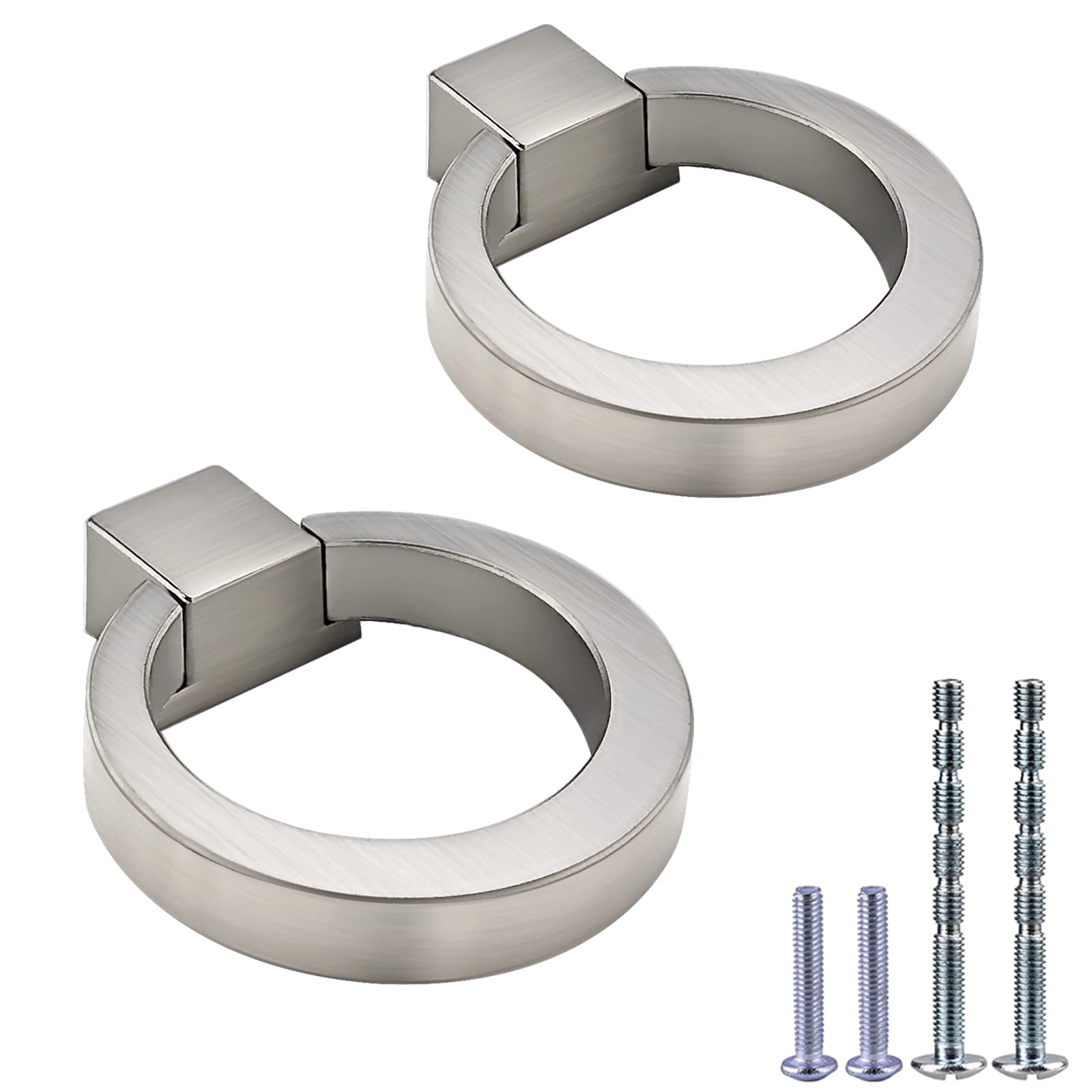 IAFVKAI 2 Pack Cabinet Knobs Zinc Alloy Drawer Pull Ring Brushed Nickel Round Cabinet Kitchen Handle Silver Door Drawer Knob for Kitchen Cupboard Door, Bedroom Bathroom Wardrobe Hardware — image 1