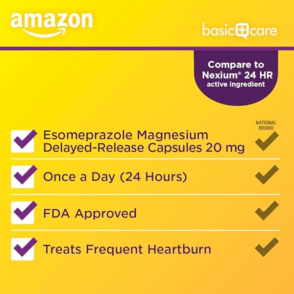 AMAZON BASIC CARE ESOMEPRAZOLE MAGNESIUM DELAYED RELEASE CAPSULES, 20 MG, ACID REDUCER, 42 COUNT