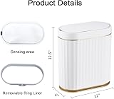 ELPHECO 9L Slim Wireless Motion Sensor Bathroom Trash Can White Gold Trim view 8