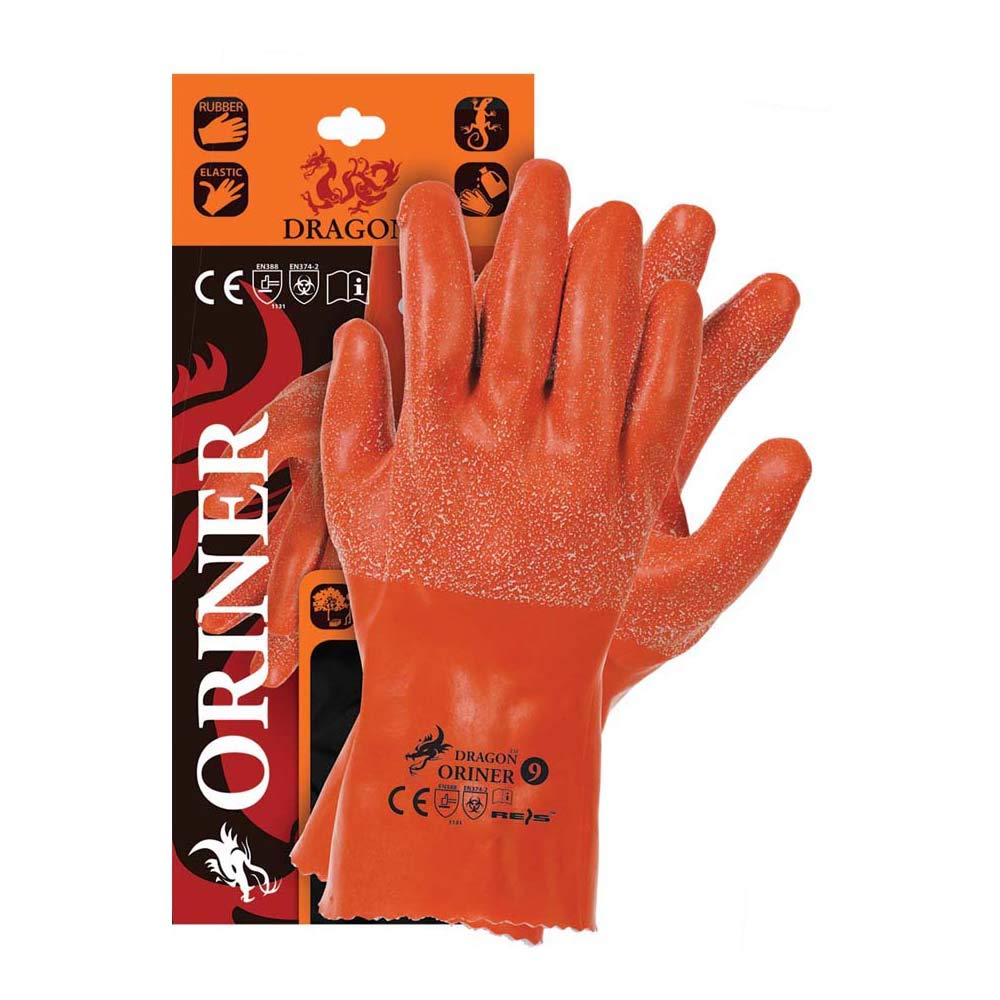 Reis Oriner10 Dragon Protective Gloves, Orange, 10 Size, Pack of 12