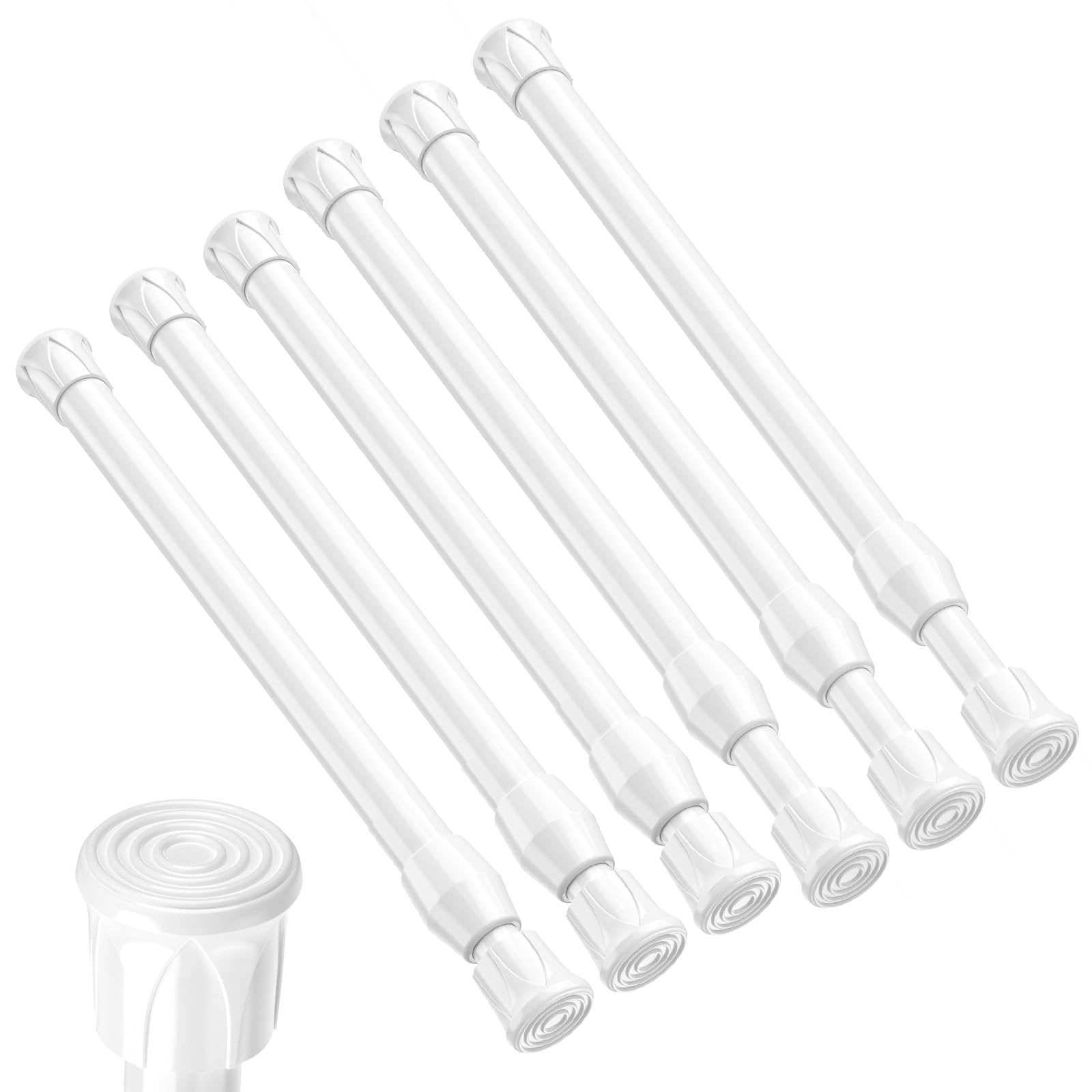 ZipGlo Tension Curtain Rod 8-12.5 inch Small Tension Rods White Adjustable Spring Tension Curtain Rods 6PCS Mini Curtain Rod Short for Cupboard Closet Rod Kitchen Drawers No Drill Cupboard Cabinets