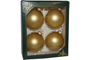 Glass Christmas Tree Ornaments - 80mm / 3.25" [4 Pieces] Designer Balls from Christmas By Krebs Seamless Hanging Holiday Decor (Gold Velvet)