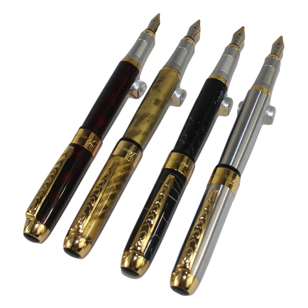 4 pcs in Gullor 250 fountain pen in 4 colours with original pen pouch and 5 colours ink cartridge set 4 color(A) + ink