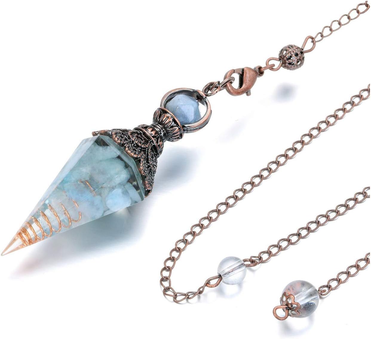 PESOENTH Aquamarine Dowsing Pendulum Crystal Healing Blue
