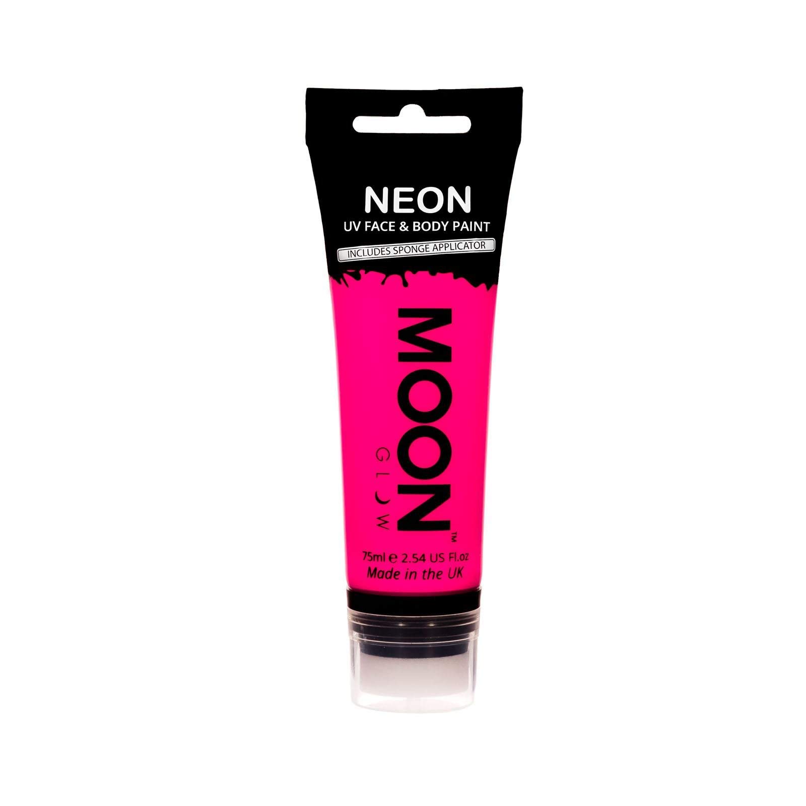 Moon Glow Supersize 75ml Neon UV Face & Body Paint - Intense Pink - with sponge applicator
